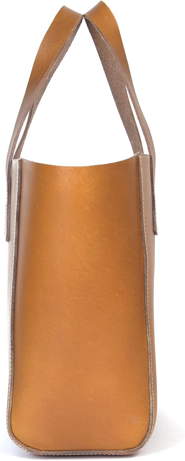 Classic Leather Tote Bag – Raw Shopper Handbag with Contrast Stitching