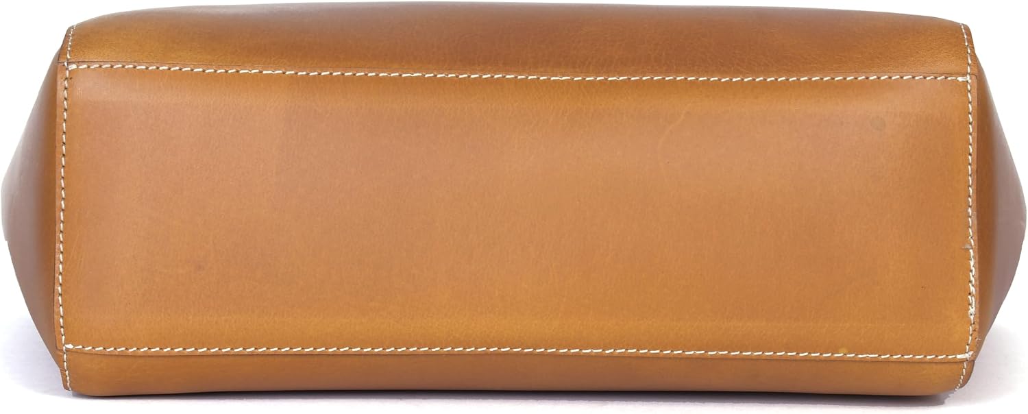 Classic Leather Tote Bag – Raw Shopper Handbag with Contrast Stitching
