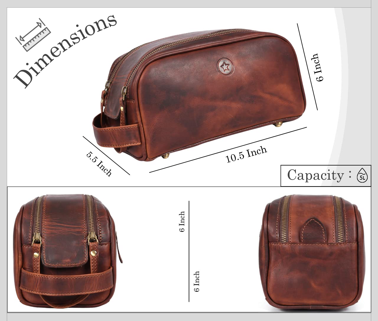 Distressed Leather Dopp Kit in tan