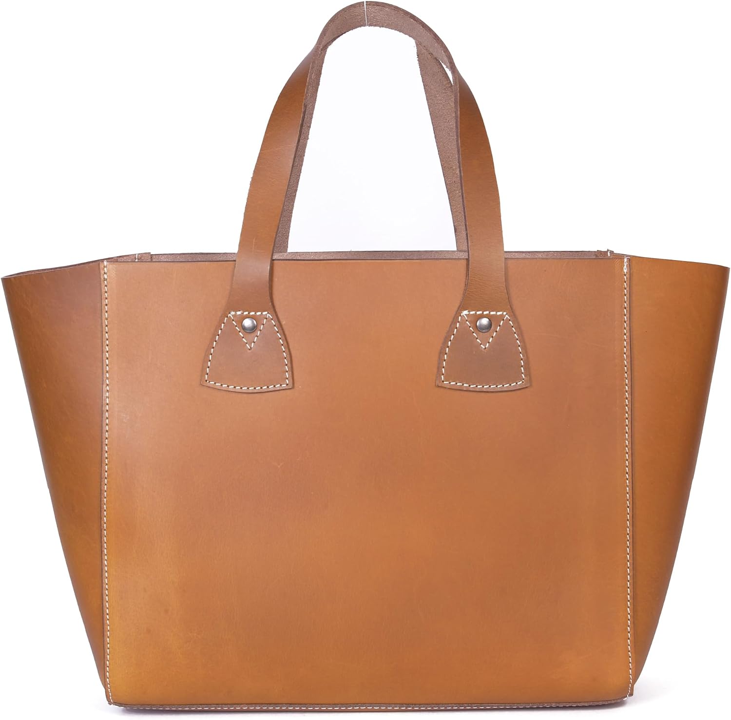 Classic Leather Tote Bag – Raw Shopper Handbag with Contrast Stitching