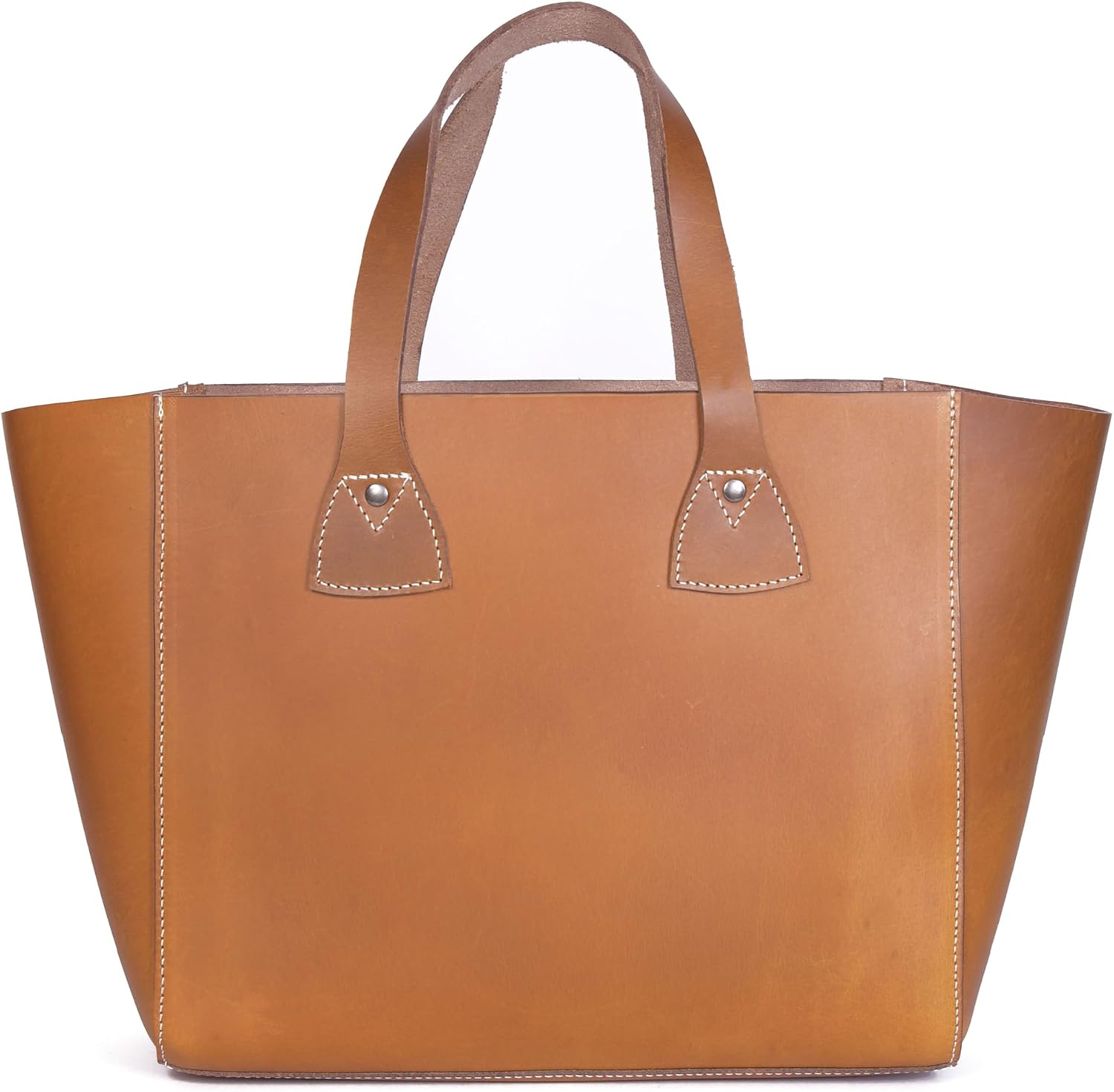 Classic Leather Tote Bag – Raw Shopper Handbag with Contrast Stitching