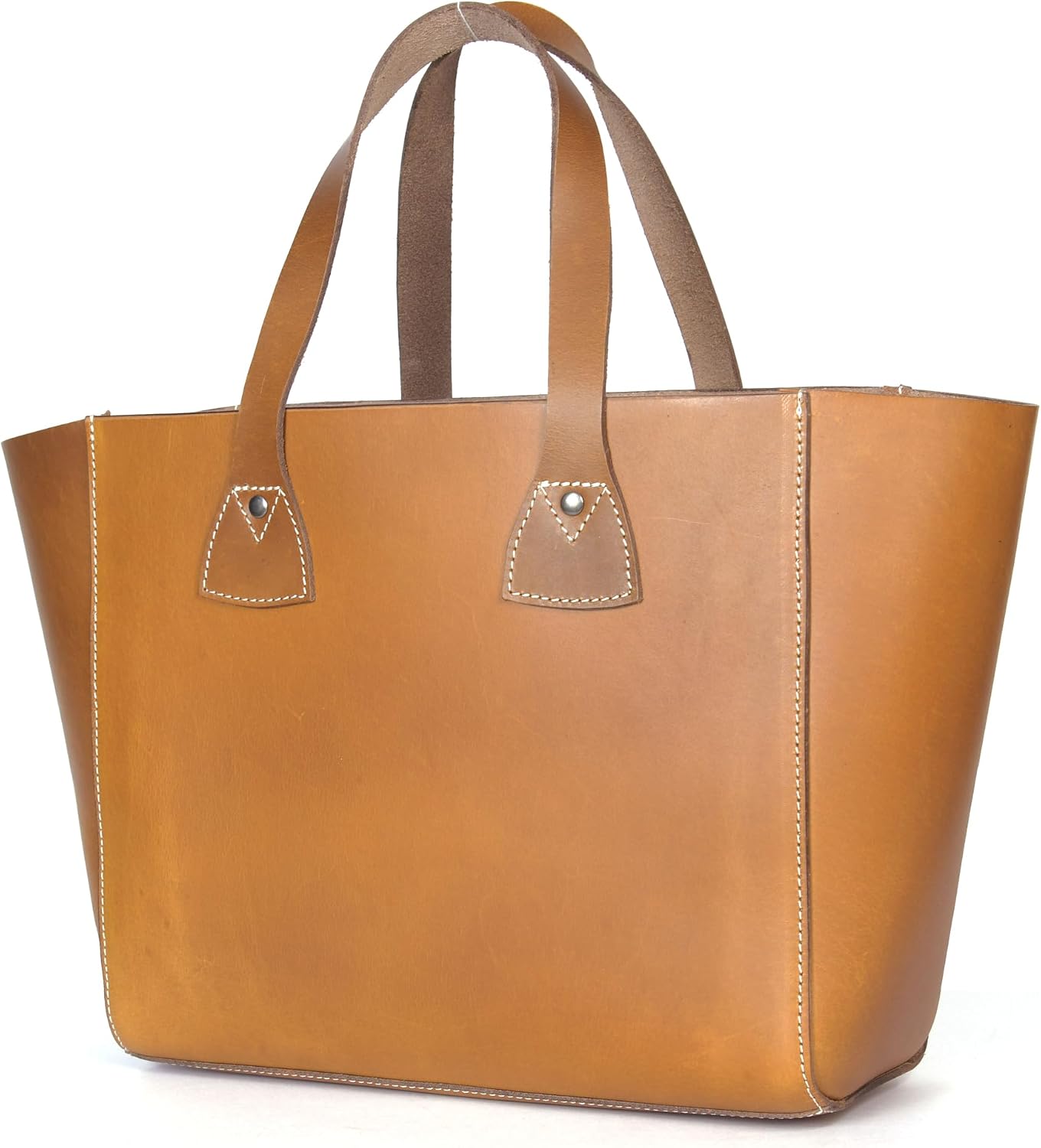 Classic Leather Tote Bag – Raw Shopper Handbag with Contrast Stitching
