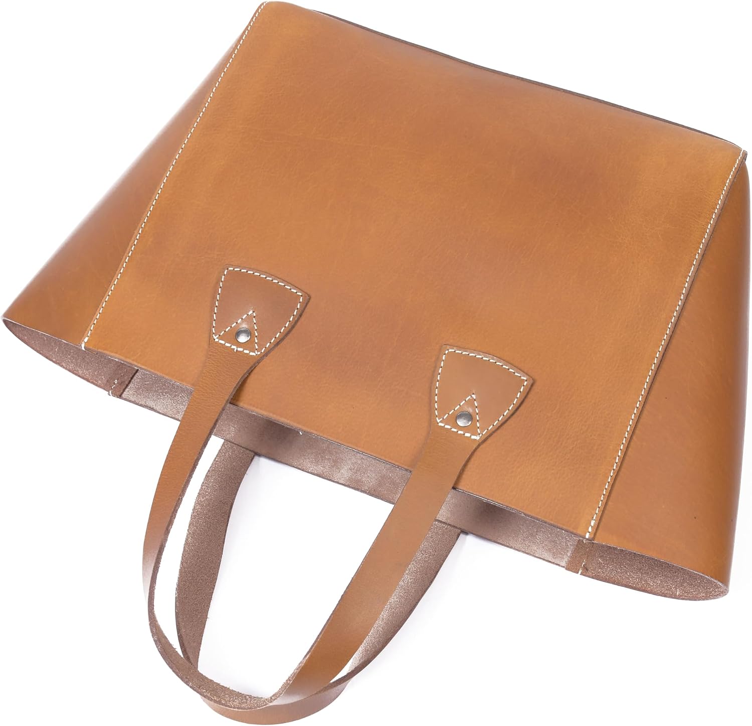 Classic Leather Tote Bag – Raw Shopper Handbag with Contrast Stitching