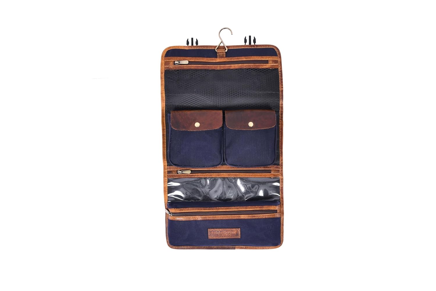 Hanging Leather Toiletry Bag for Men and Women (Navy)