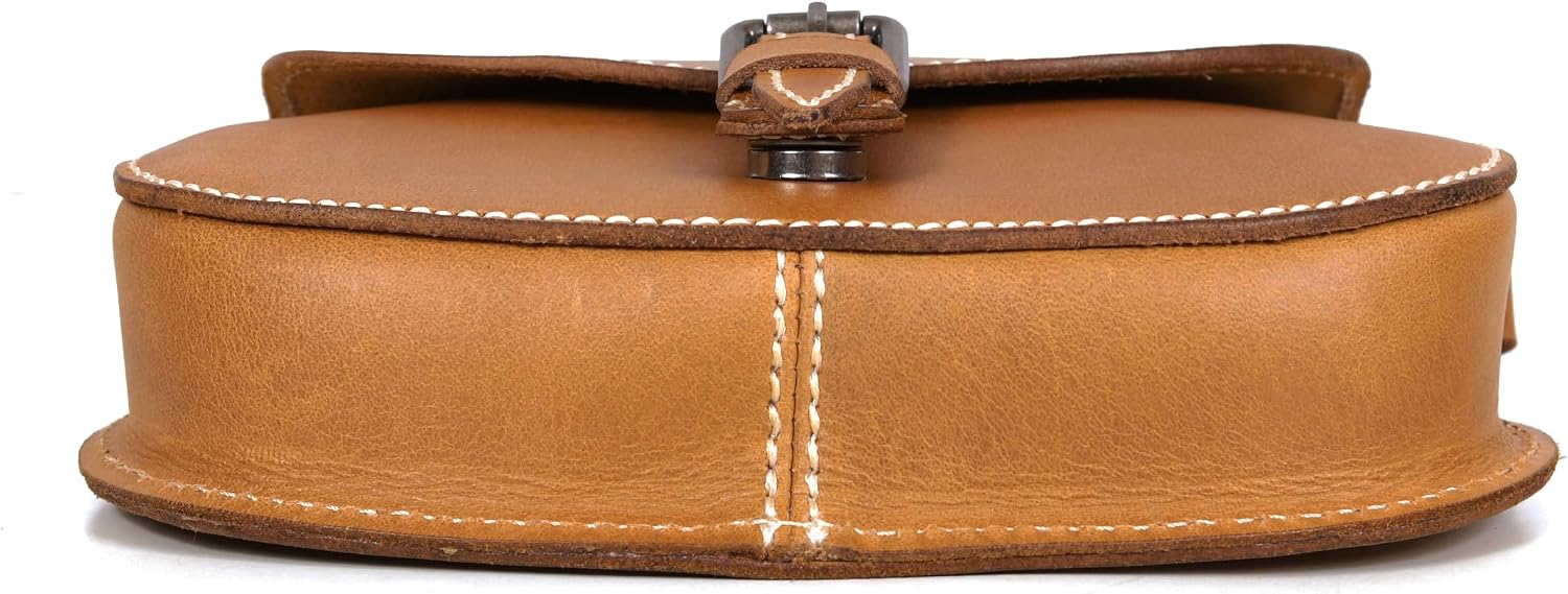Crossbody Bag for Women – Tan Saddle Leather Bag with Contrast Stitching