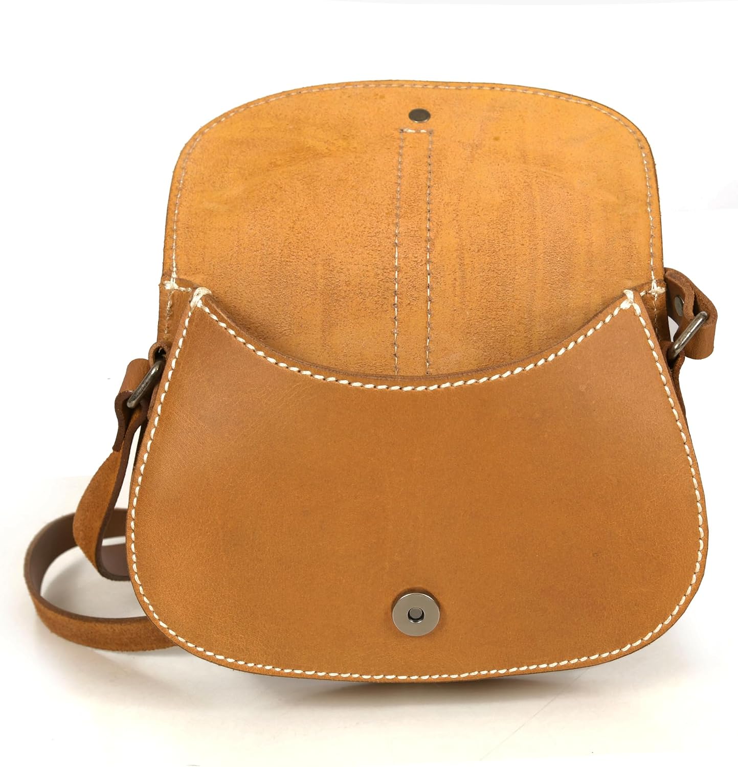 Crossbody Bag for Women – Tan Saddle Leather Bag with Contrast Stitching