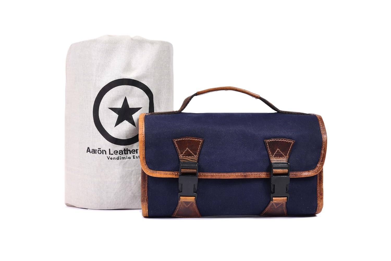 Hanging Leather Toiletry Bag for Men and Women (Navy)