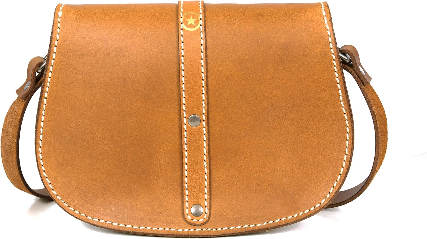 Crossbody Bag for Women – Tan Saddle Leather Bag with Contrast Stitching