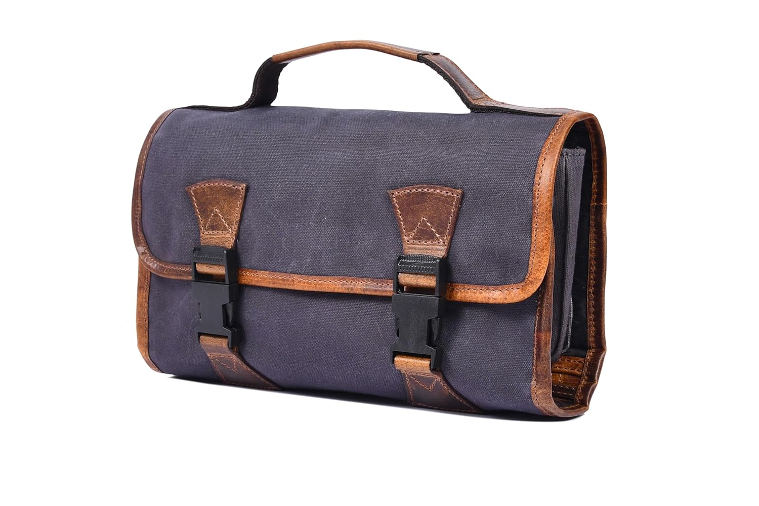 Canvas & Leather Roll-Up Toiletry Case