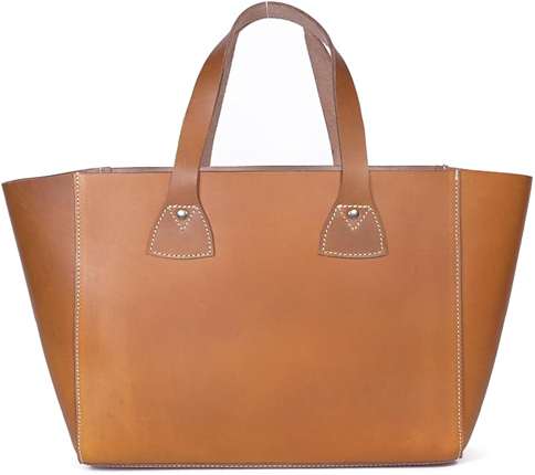 Classic Leather Tote Bag – Raw Shopper Handbag with Contrast Stitching
