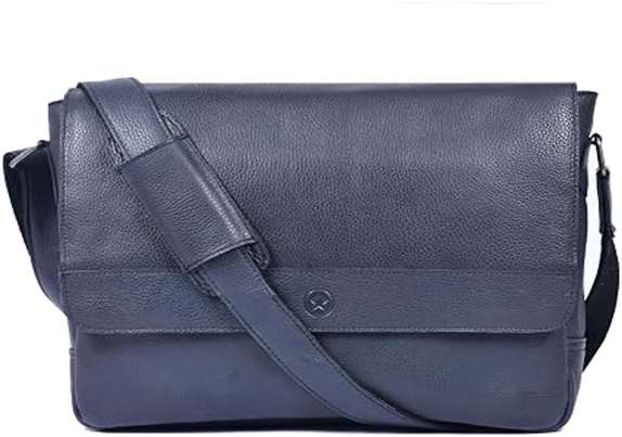 Navy Leather Messenger Bag