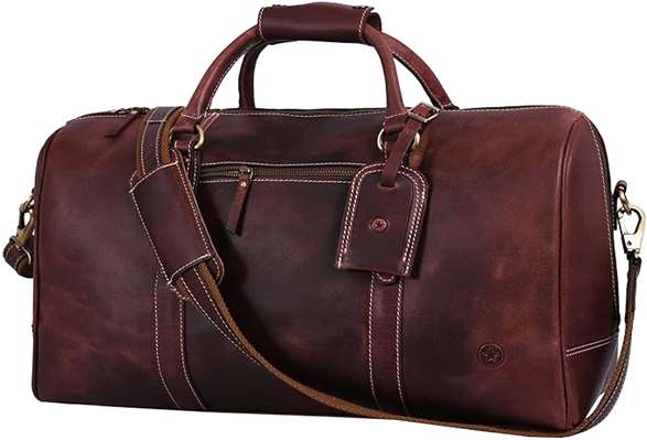Brown Leather Weekender Duffle Bag