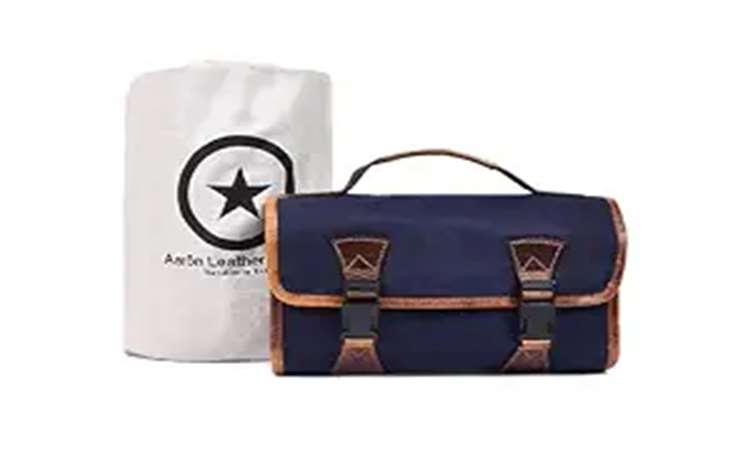 Canvas & Leather Roll-Up Toiletry Case