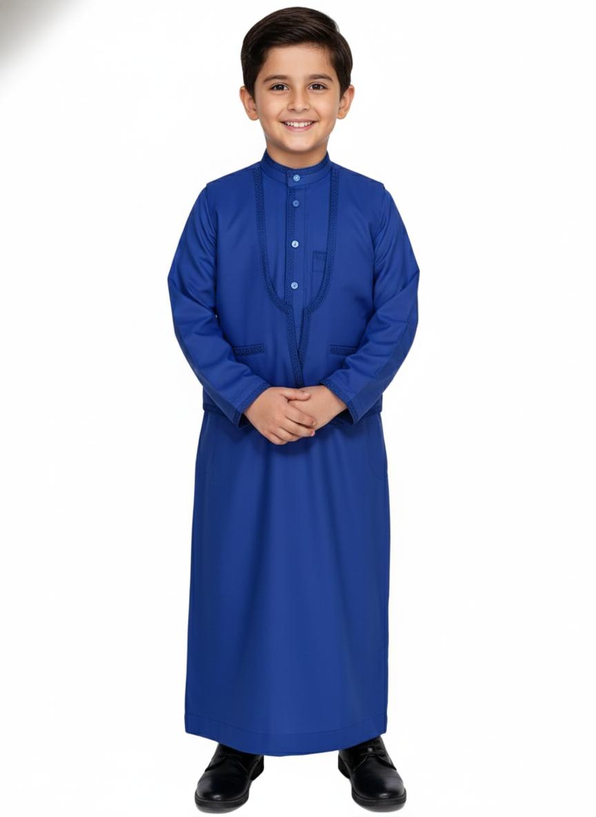 Kids Thobe set ( Thoub + Trouser + light Jacket) Blue