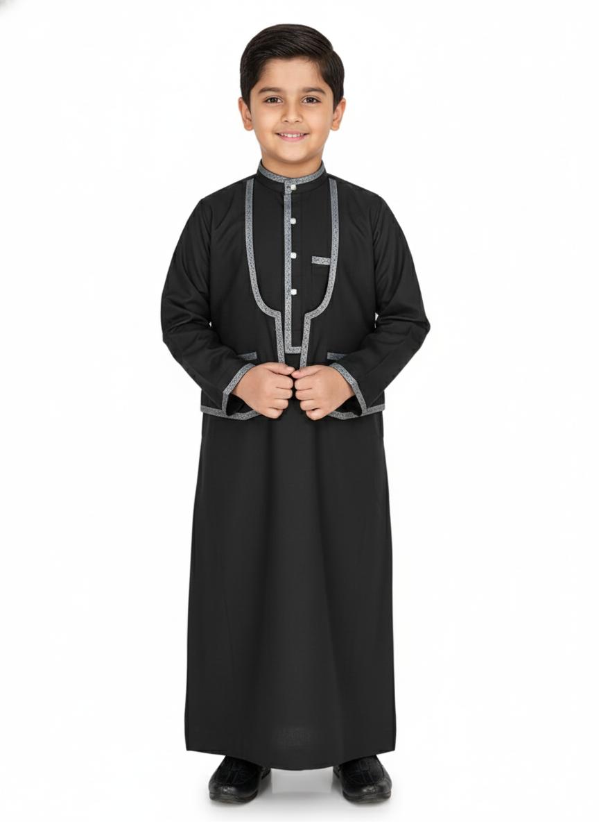 Kids Thobe Set ( Thoub + Trouser + light Jacket) Black